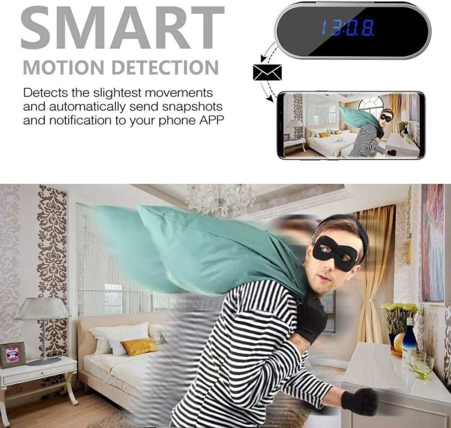HD Smart Motion Detection Alarm Clock Camera with Night Vision