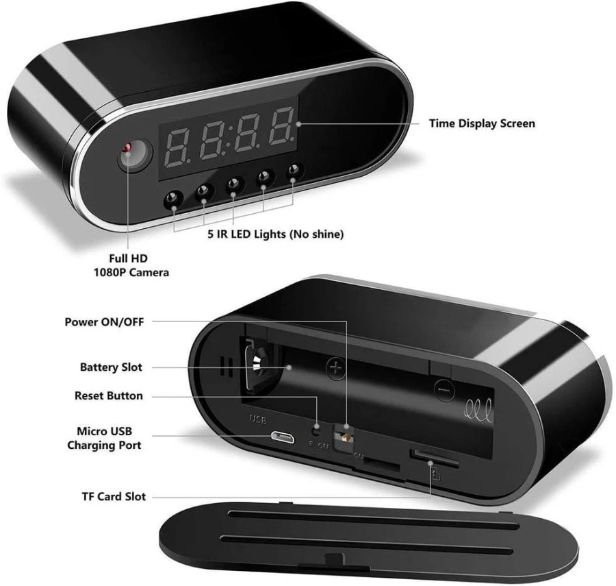 HD Smart Motion Detection Alarm Clock Camera with Night Vision