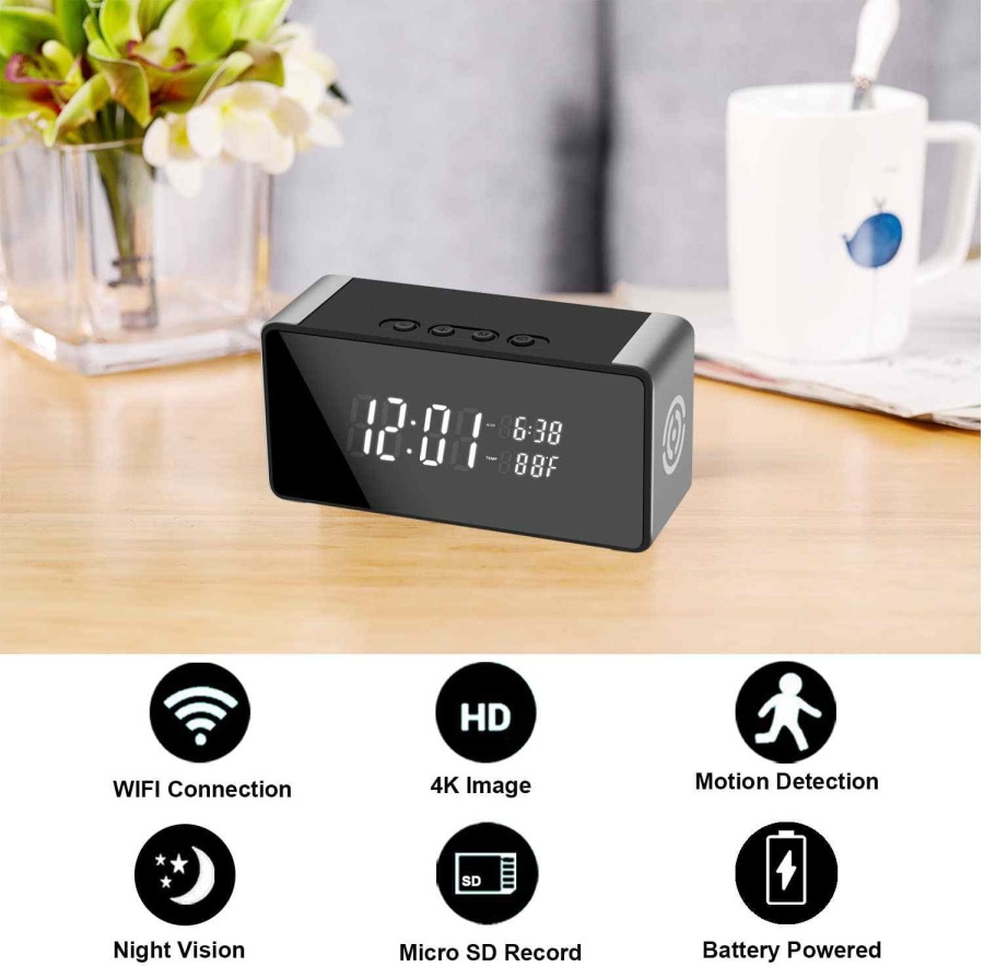 4K Wireless Hidden Clock Camera with 150 Wide Angel Lens