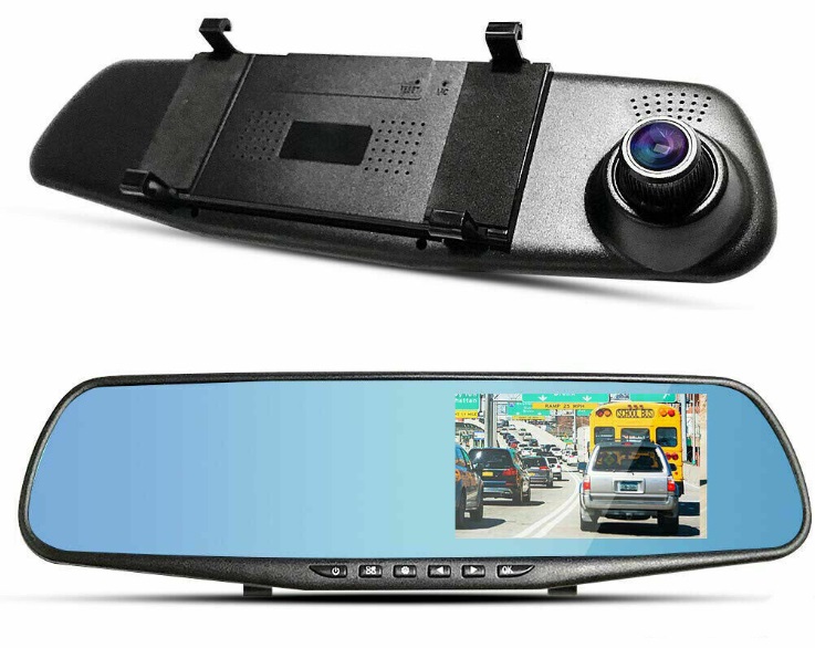 dash cam built into rear view mirror